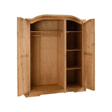 (SECONIQUE) 3 Door, Brown, Waxed Pine, Wardrobe - yofurn