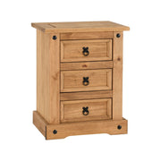 (SECONIQUE) 3 Draw, Brown, Waxed Pine, Bedside Table - yofurn