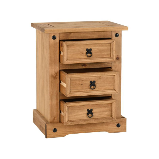 (SECONIQUE) 3 Draw, Brown, Waxed Pine, Bedside Table - yofurn