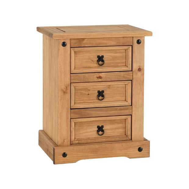 (SECONIQUE) 3 Draw, Brown, Waxed Pine, Bedside Table - yofurn