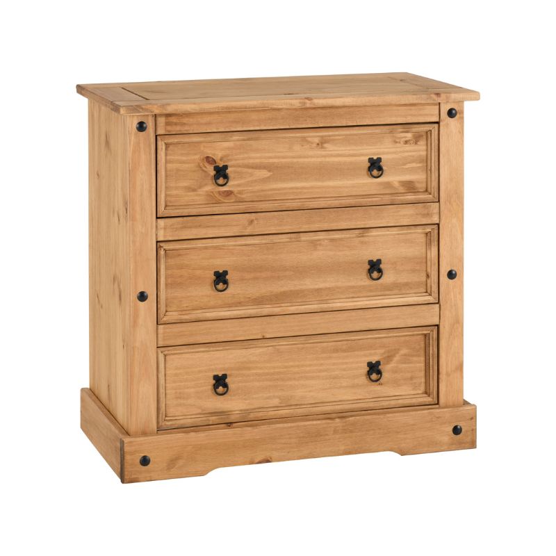 (SECONIQUE) 3 Draw, Brown, Waxed Pine, Chest Drawer - yofurn