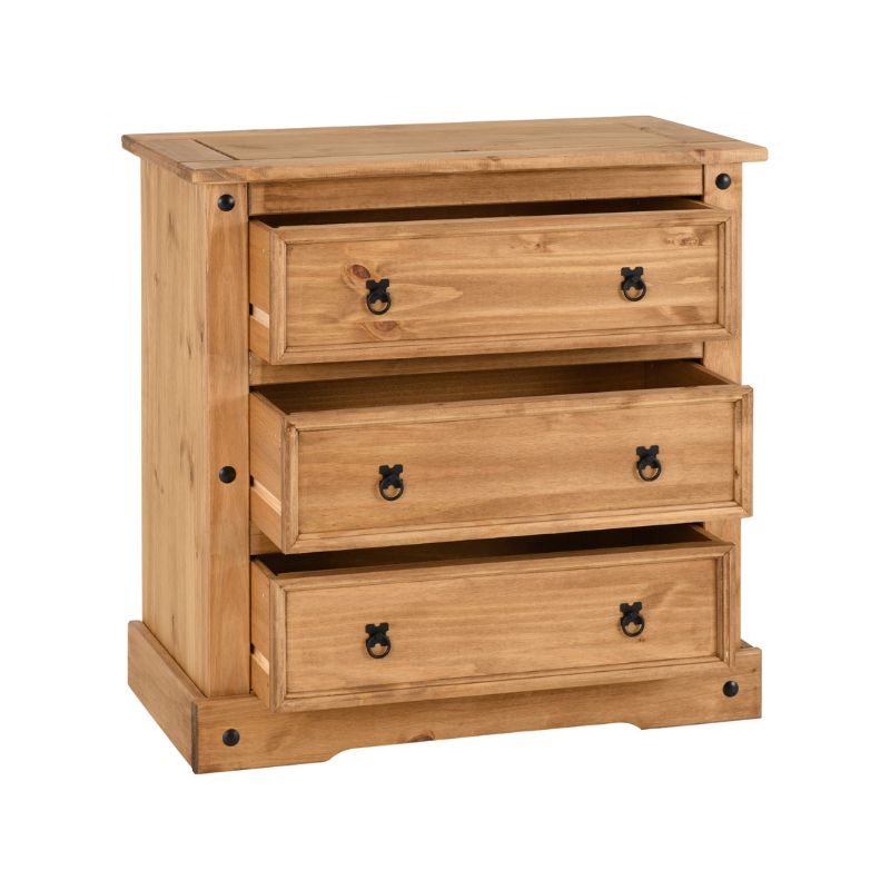 (SECONIQUE) 3 Draw, Brown, Waxed Pine, Chest Drawer - yofurn