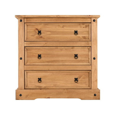 (SECONIQUE) 3 Draw, Brown, Waxed Pine, Chest Drawer - yofurn