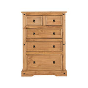 (SECONIQUE) 5 Draw, Brown, Waxed Pine, Chest Drawer - yofurn