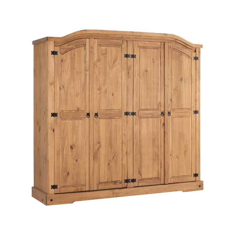 (SECONIQUE) 4 Door, Brown, Waxed Pine, Wardrobe - yofurn