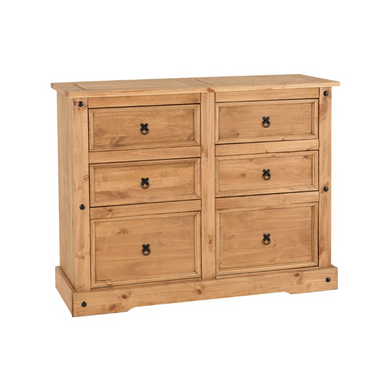 (SECONIQUE) 6 Draw, Brown, Waxed Pine, Chest Drawer - yofurn