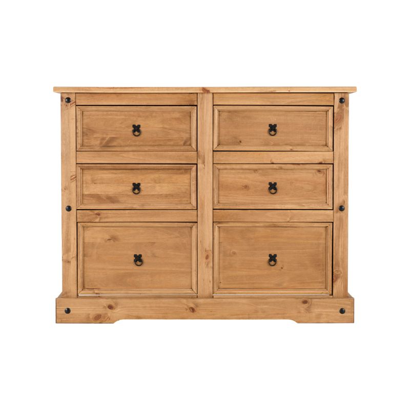 (SECONIQUE) 6 Draw, Brown, Waxed Pine, Chest Drawer - yofurn