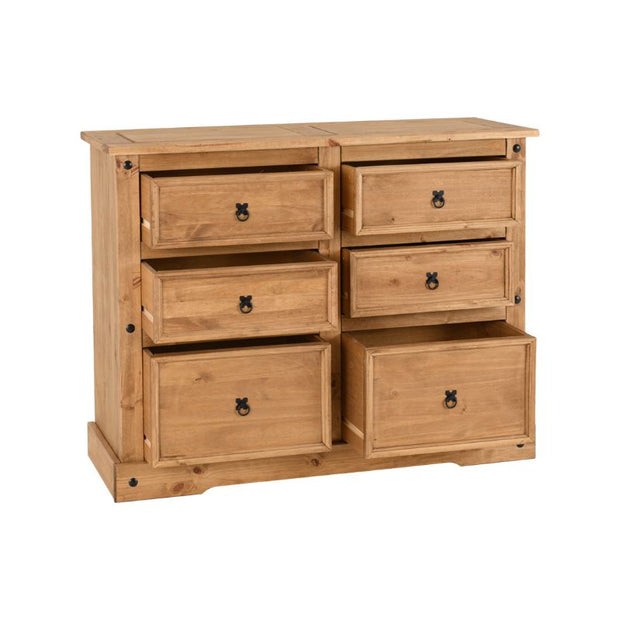 (SECONIQUE) 6 Draw, Brown, Waxed Pine, Chest Drawer - yofurn