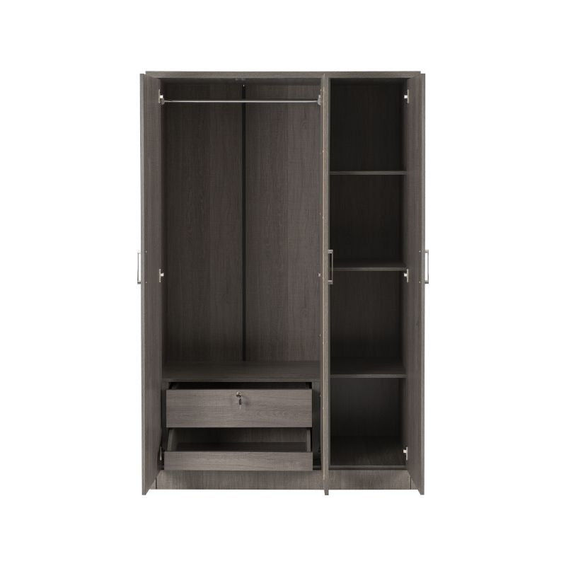 SECONIQUE, Lisbon, 3 Door, Black, Wood Grain, Wardrobe - yofurn