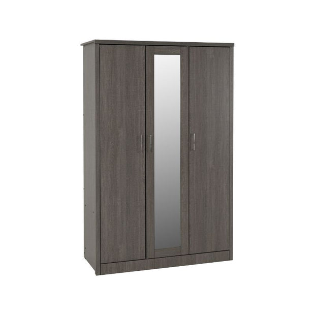 SECONIQUE, Lisbon, 3 Door, Black, Wood Grain, Wardrobe - yofurn