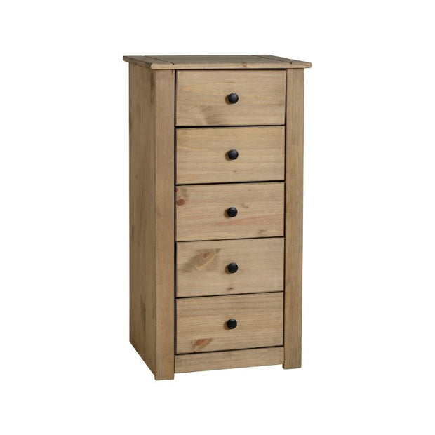 SECONIQUE, Panama, 5 Draw, Natural Wax, Narrow, Chest Drawer - yofurn