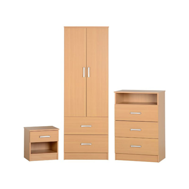 (SECONIQUE) 2 Door, 2 Draw - Wardrobe, 1 Draw - Bedside Table, 3 Draw - Chest Table, Set by Polar - yofurn