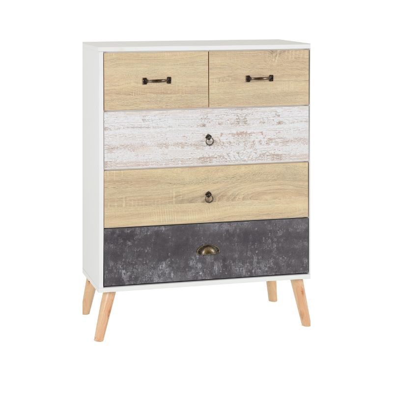 SECONIQUE, Nordic, 3+2 Draw, White, Distressed, Chest Drawer - yofurn