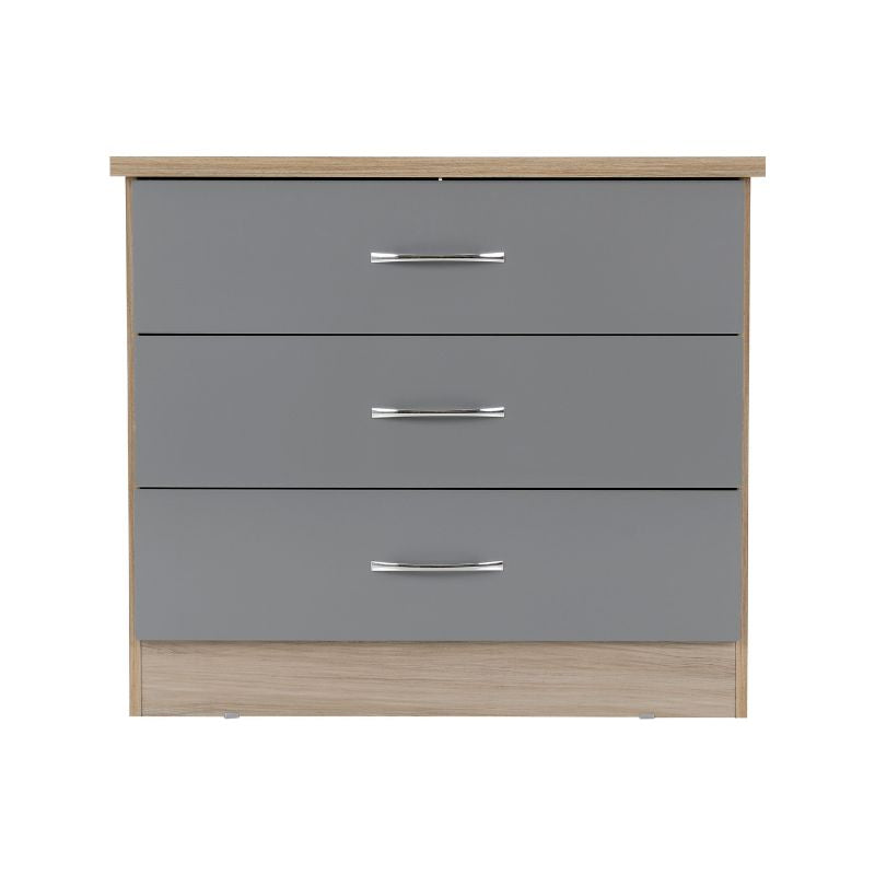 SECONIQUE, Nevada, 3 Draw, Grey, Gloss, Light Oak, Chest Drawer - yofurn