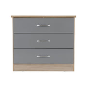 SECONIQUE, Nevada, 3 Draw, Grey, Gloss, Light Oak, Chest Drawer - yofurn