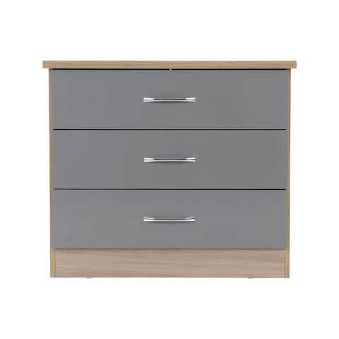 SECONIQUE, Nevada, 3 Draw, Grey, Gloss, Light Oak, Chest Drawer - yofurn