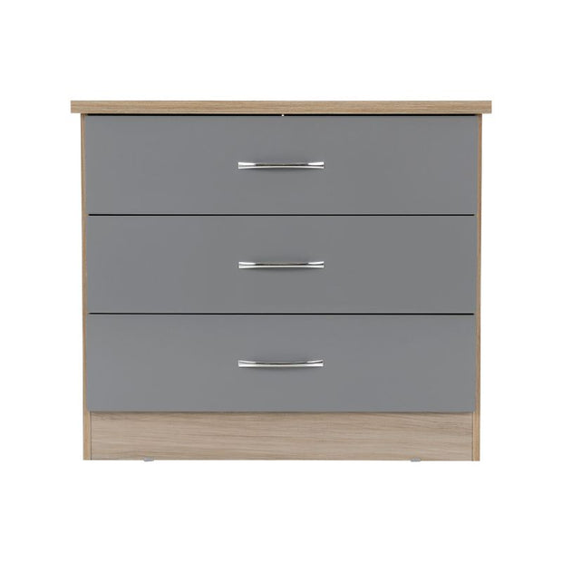 SECONIQUE, Nevada, 3 Draw, Grey, Gloss, Light Oak, Chest Drawer - yofurn