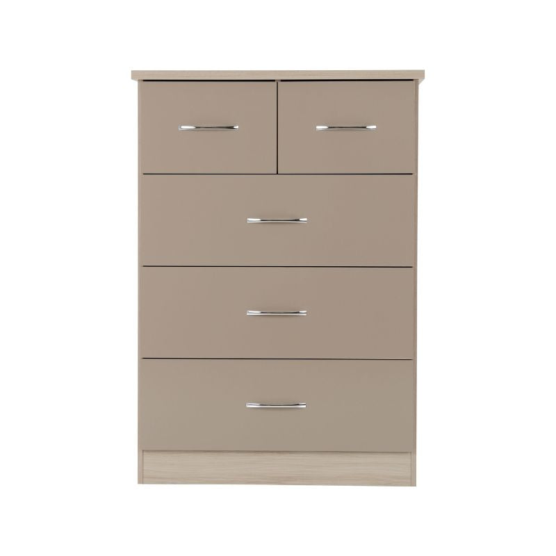 SECONIQUE, Nevada, 3+2 Draw, Oyster, Gloss, Light Oak, Chest Drawer - yofurn