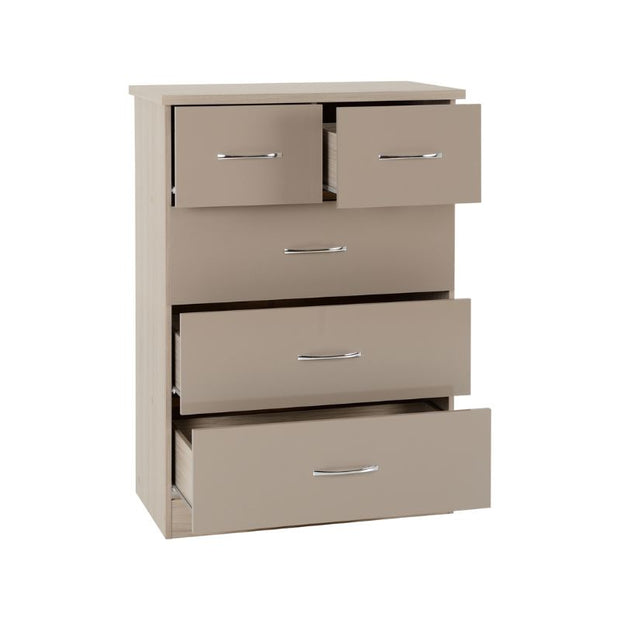 SECONIQUE, Nevada, 3+2 Draw, Oyster, Gloss, Light Oak, Chest Drawer - yofurn