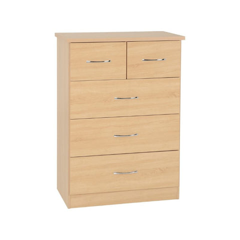 SECONIQUE, Nevada, 5 Drawer, Sonoma Oak Effect, Chest Drawer - yofurn