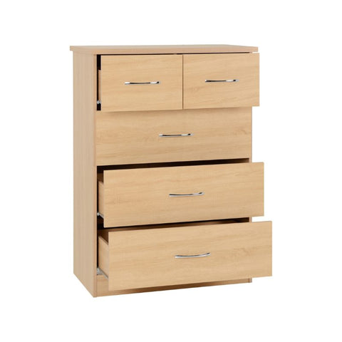 SECONIQUE, Nevada, 5 Drawer, Sonoma Oak Effect, Chest Drawer - yofurn