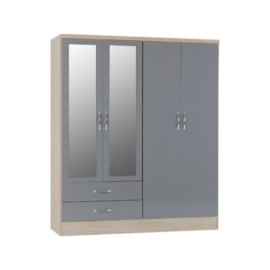 SECONIQUE, Nevada, 4 Door, 2 Draw, Mirrored, Wardrobe - yofurn