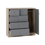 SECONIQUE, Nevada, 5 Draw, Grey, Gloss, Light Oak, Low, Wardrobe - yofurn