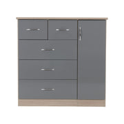 SECONIQUE, Nevada, 5 Draw, Grey, Gloss, Light Oak, Low, Wardrobe - yofurn