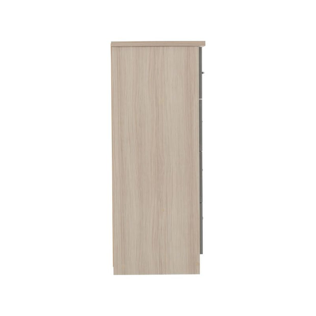 SECONIQUE, Nevada, 5 Draw, Grey, Gloss, Light Oak, Low, Wardrobe - yofurn