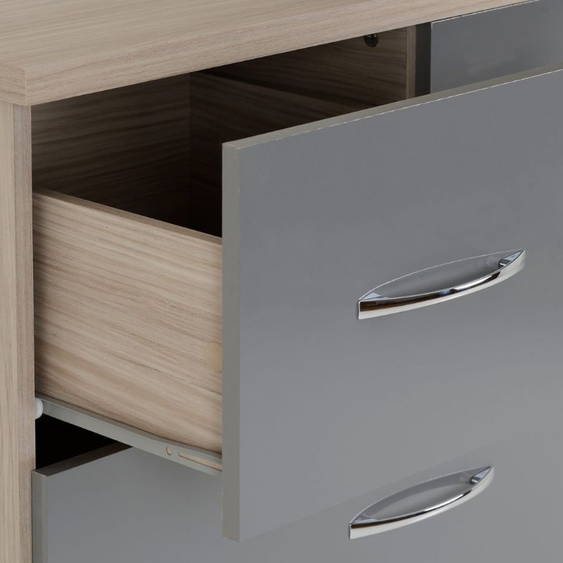 SECONIQUE, Nevada, 5 Draw, Grey, Gloss, Light Oak, Low, Wardrobe - yofurn