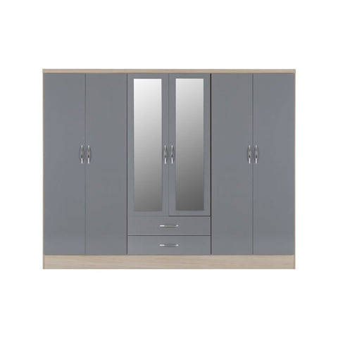 (SECONIQUE) 6 Door, 2 Draw, 2 Door, Mirror Door, Wardrobe by Nevada - yofurn