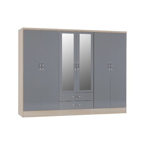 (SECONIQUE) 6 Door, 2 Draw, 2 Door, Mirror Door, Wardrobe by Nevada - yofurn