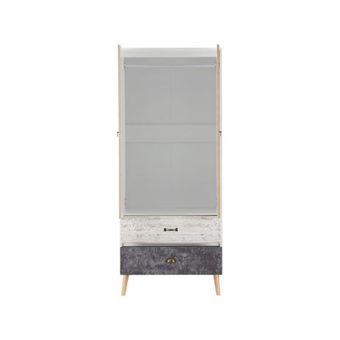 SECONIQUE, Nordic, 2 Door, 2 Draw, White, Distressed, Wardrobe - yofurn