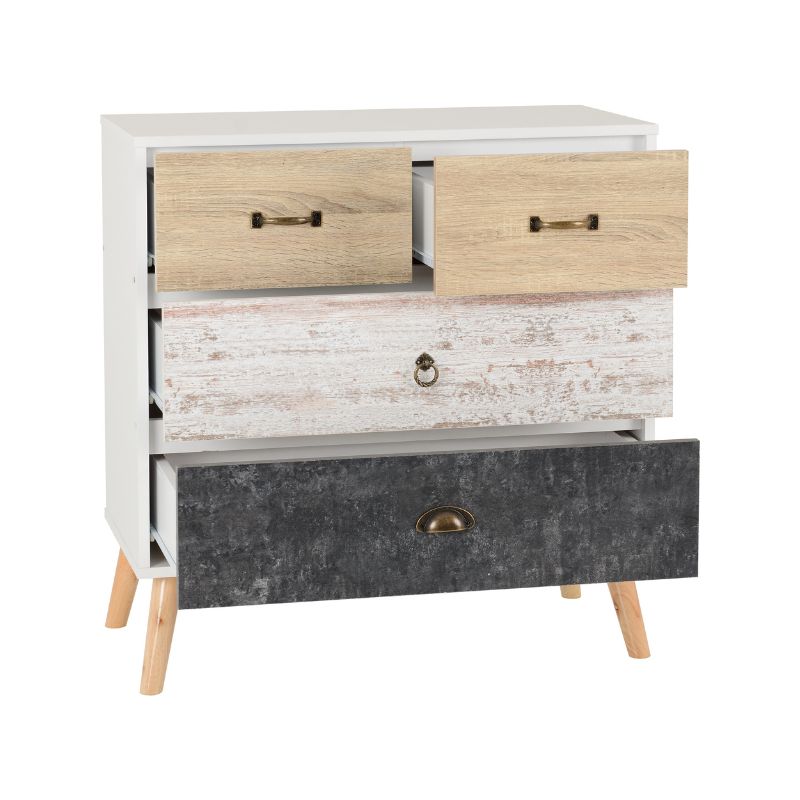 SECONIQUE, Nordic, 2+2 Draw, White, Distressed, Chest Drawer - yofurn