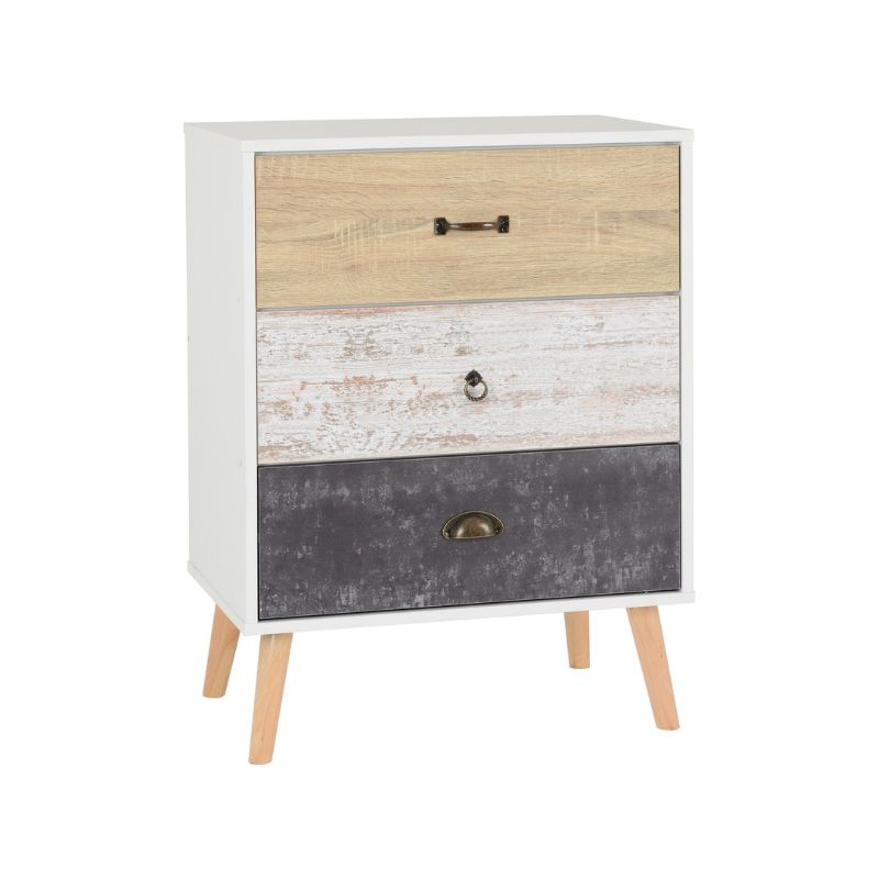 SECONIQUE, Nordic, 3 Draw, White, Distressed, Chest Drawer - yofurn