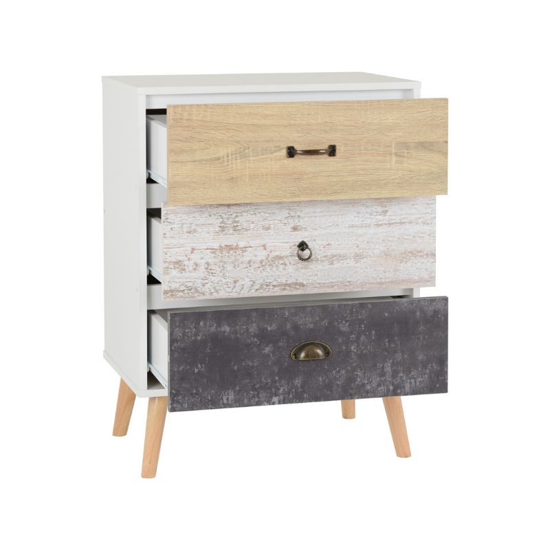 SECONIQUE, Nordic, 3 Draw, White, Distressed, Chest Drawer - yofurn