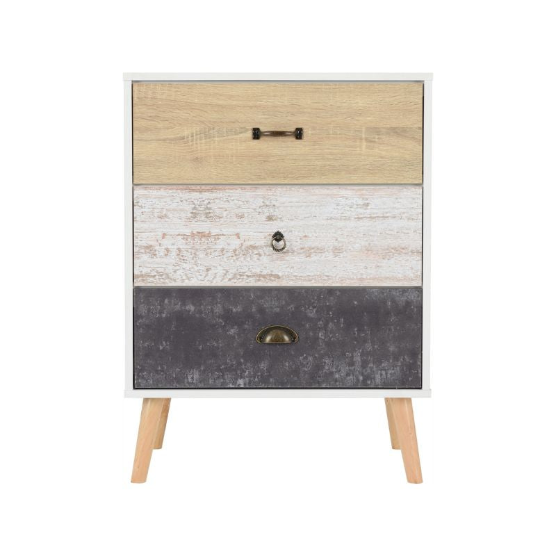 SECONIQUE, Nordic, 3 Draw, White, Distressed, Chest Drawer - yofurn