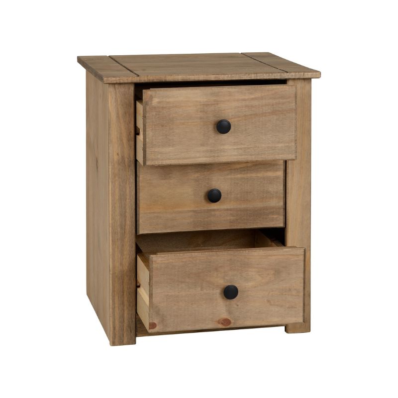 SECONIQUE, Panama, 3 Draw, Natural Wax, Bedside Table - yofurn