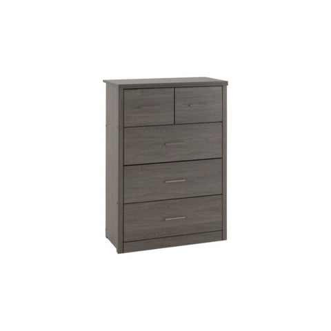 (SECONIQUE) 5 Draw, Black, Wood Grain, Chest Drawer by Lisbon - yofurn