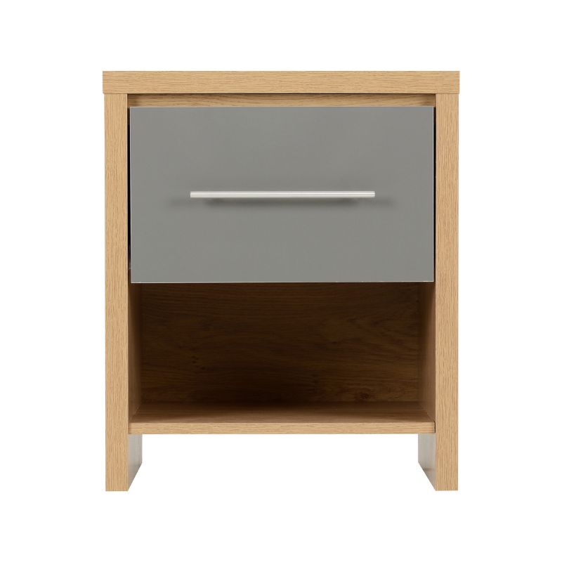 SECONIQUE, Seville, 1 Draw, Gloss, Grey, Light Oak, Bedside Table - yofurn