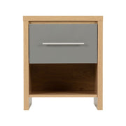 SECONIQUE, Seville, 1 Draw, Gloss, Grey, Light Oak, Bedside Table - yofurn