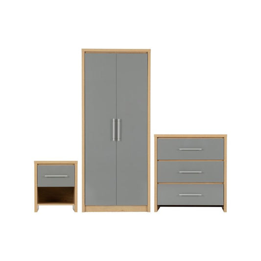 (SECONIQUE) Gloss, 2 Door - Wardrobe, 3 Draw - Chest Drawer, 1 Draw - Bedside Table, Set by Seville - yofurn