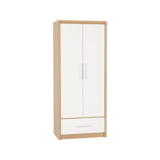 SECONIQUE, Seville, 2 Door, 1 Draw, White, Gloss, Light Oak, Wardrobe - yofurn