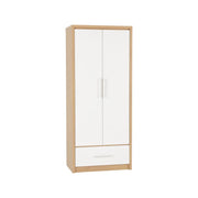 SECONIQUE, Seville, 2 Door, 1 Draw, White, Gloss, Light Oak, Wardrobe - yofurn