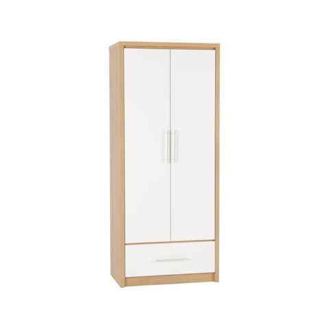 SECONIQUE, Seville, 2 Door, 1 Draw, White, Gloss, Light Oak, Wardrobe - yofurn