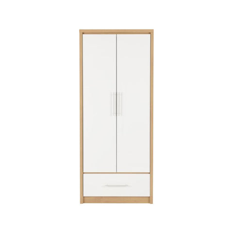 SECONIQUE, Seville, 2 Door, 1 Draw, White, Gloss, Light Oak, Wardrobe - yofurn