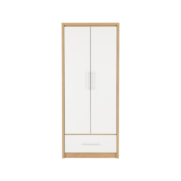 SECONIQUE, Seville, 2 Door, 1 Draw, White, Gloss, Light Oak, Wardrobe - yofurn