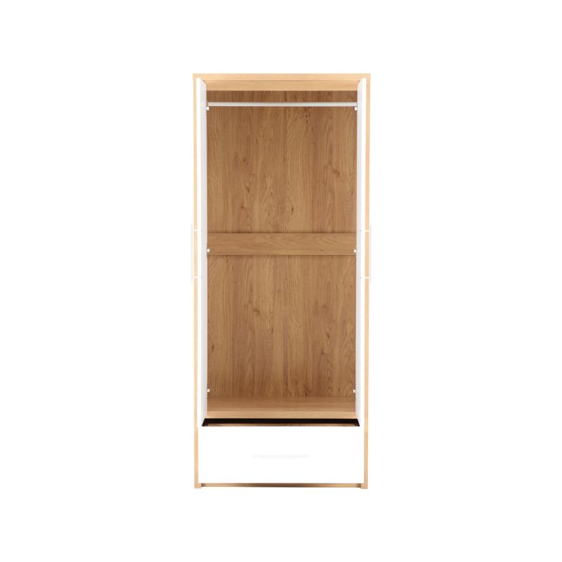 SECONIQUE, Seville, 2 Door, 1 Draw, White, Gloss, Light Oak, Wardrobe - yofurn