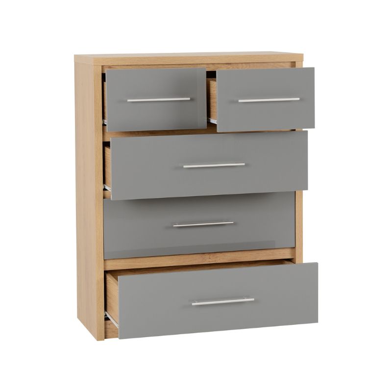 SECONIQUE, Seville , 3+2 Drawer, Grey, Gloss, Light Oak, Chest Drawer - yofurn