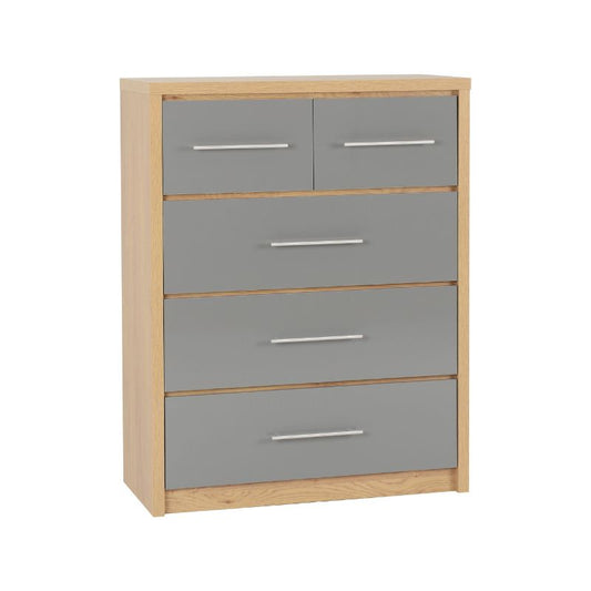 SECONIQUE, Seville , 3+2 Drawer, Grey, Gloss, Light Oak, Chest Drawer - yofurn